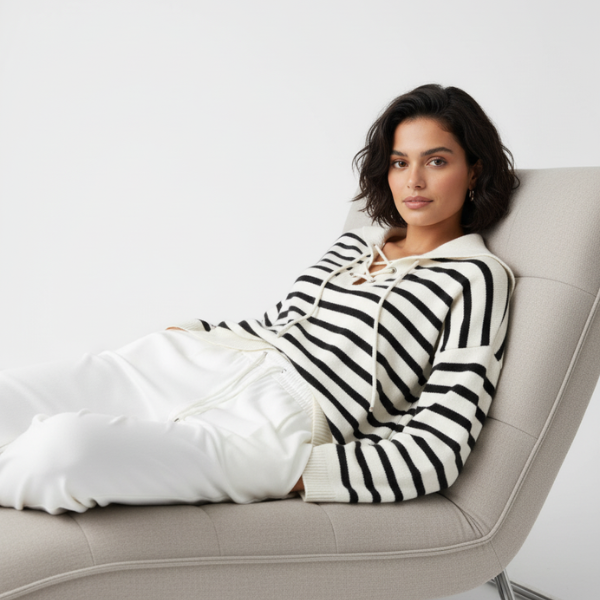 Maglione Trendy a Righe Bianche e Nere