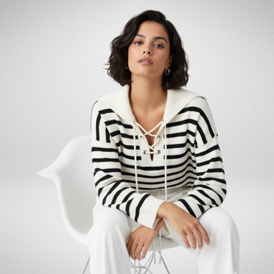 Maglione Trendy a Righe Bianche e Nere